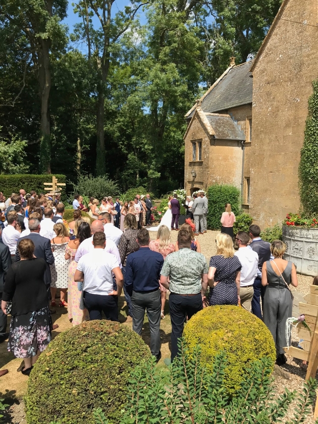 Wedding guests gathered outside Old Bridge to witness a wedding ceremony 