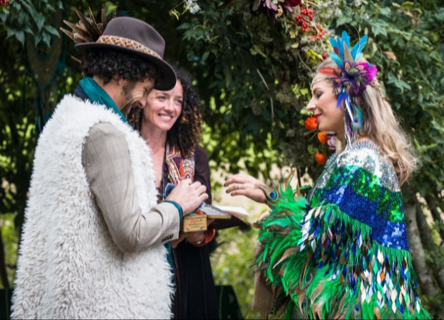 Colourful bride and groom celebrant-led ceremony 