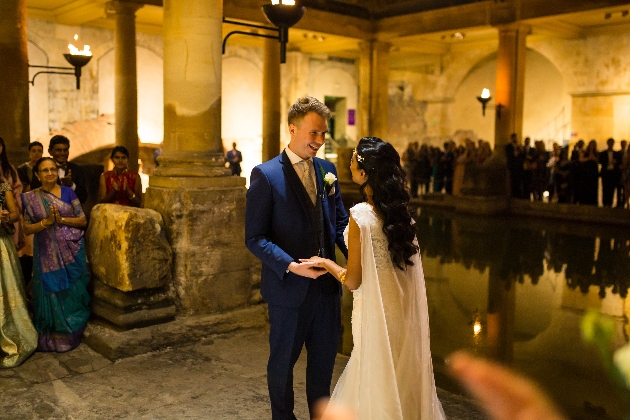 Bride and groom twilight ceremony at Roman Baths