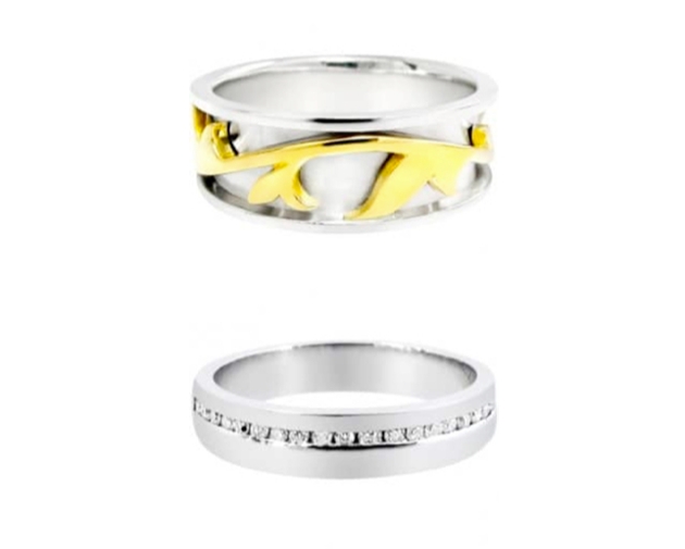 men's silver ring and one with silver and gold