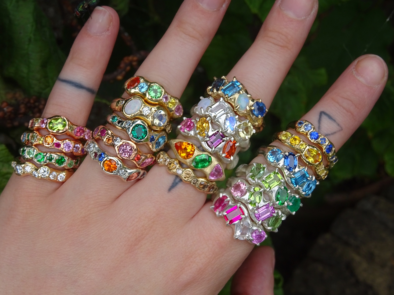 Susannah King London rings made with upcycled gemstones