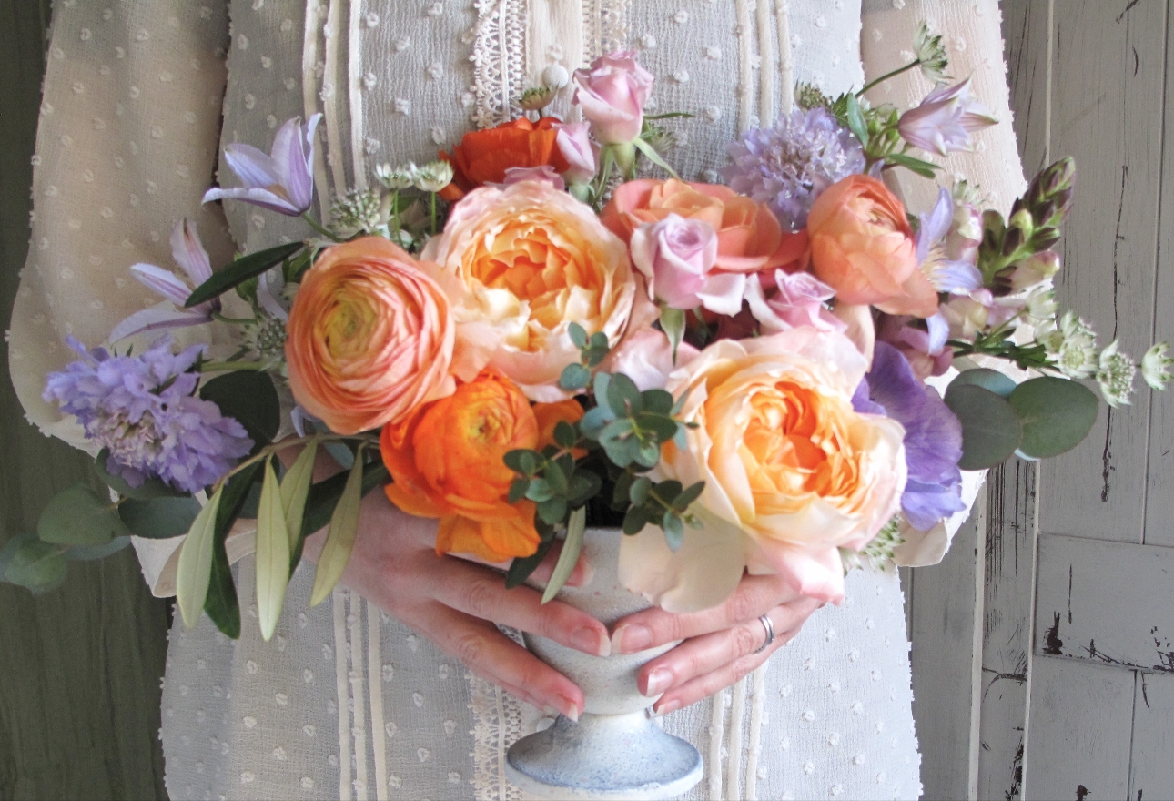 Beautiful arrangement of pastel wedding florals by Megan Lily Floral Design